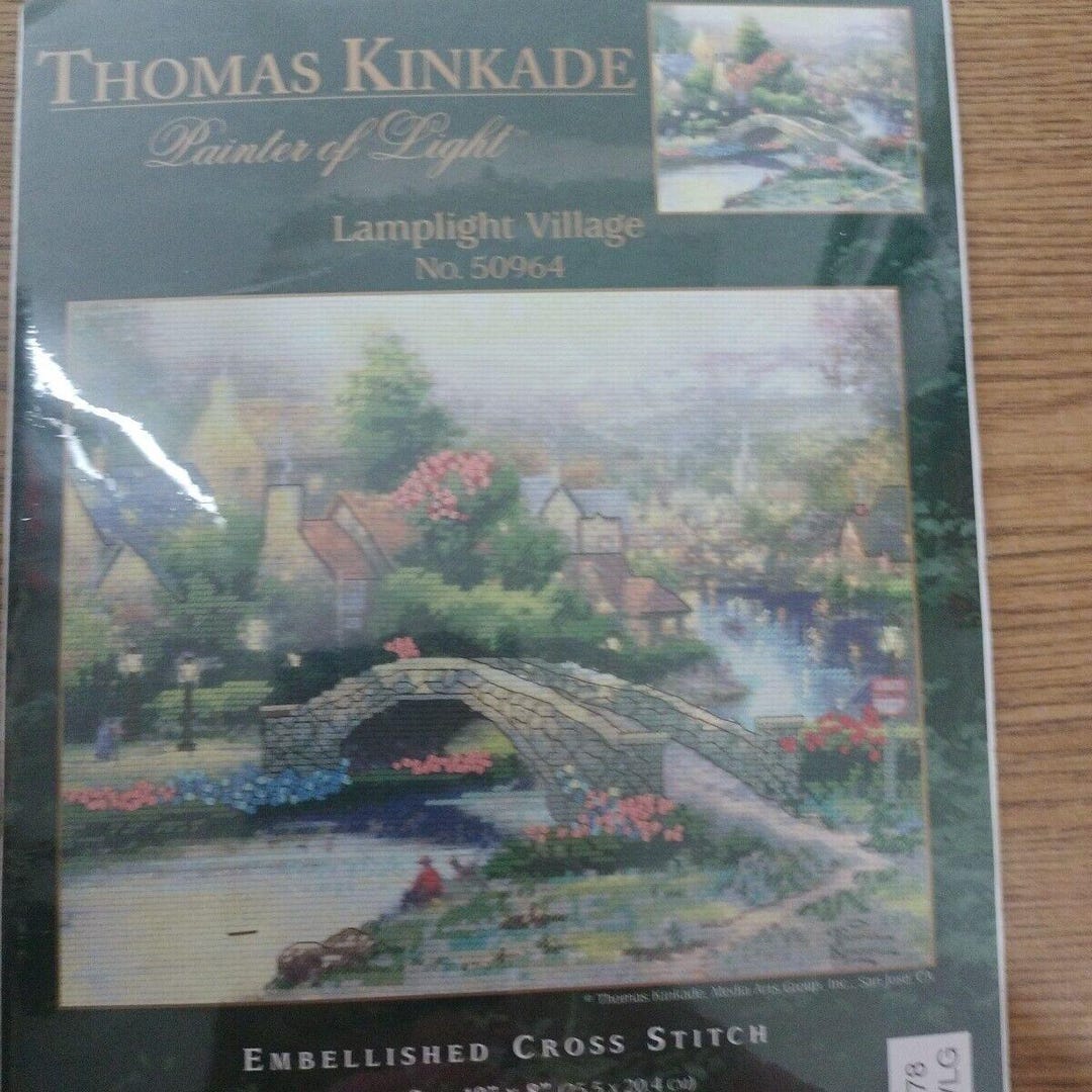 Kit Broderie Point De Croix Thomas Kinkade – Lamplight Bridge – 35x28cm – Neuf Scellé