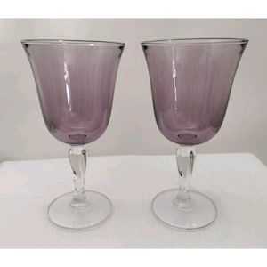 2 Goblets Crystal D&#39;Arques Durand Wine Glass set purple amethyst  8&quot; tall NEW !