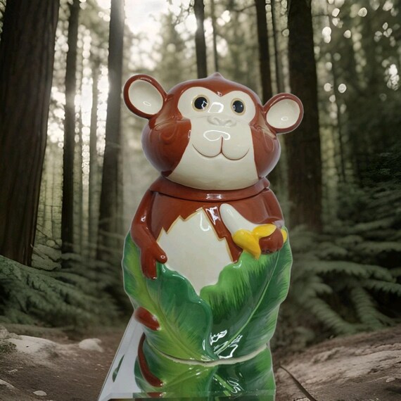 Pier 1 Monkey With A Banana Cookie Jar Ceramic 11