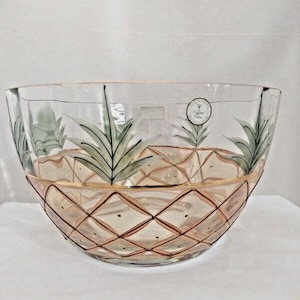 11 "X6,25" mundgeblasene handbemalte Optik Glasschale mit 22K Gold Akzente Neu