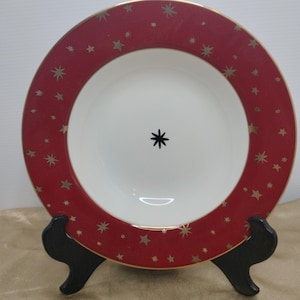 4 Sakura Galaxy Red Holiday Dinnerware Rimmed Soup Bowls 14K Stars NEW 8&quot;5