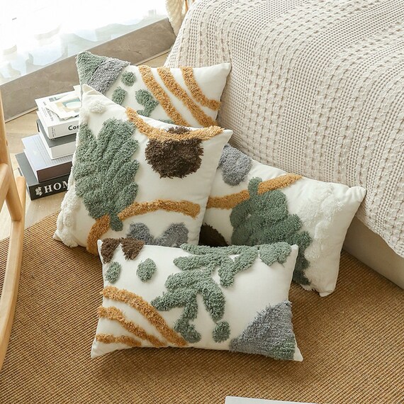 Green Boho Woven Throw Pillow Covers in 4 Styles