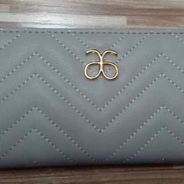 Zippy Wallet in Vegan Leather - Arbonne metal logo accent gold finish