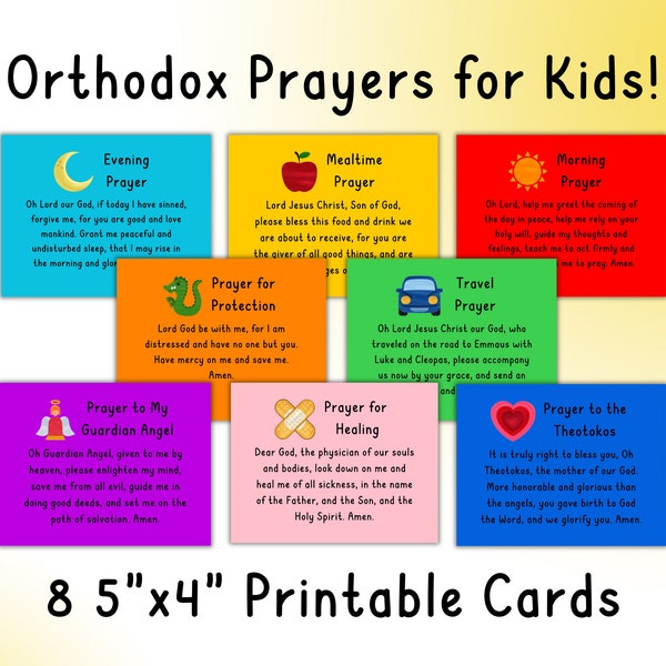 Orthodox Prayer Cards for Kids Christian Orthodox Prayer Corner Decor Gifts for Baptism Gifts for Baby Shower Sunday School Activites