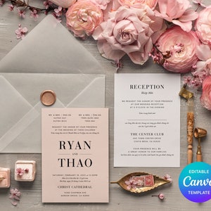 Canva Template 3-Card Vietnamese Bilingual Wedding Invitation | Modern, Clean, Elegant, Personalized, Digital Download, Printable, DIY