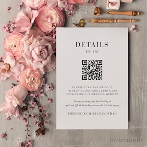 Canva Vorlage für zweisprachige Hochzeit in Vietnam | QR Code Anpassungen Modern Clean Elegant Custom Digital