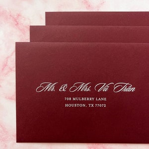 White Ink Printed Envelopes: Guest & Return Addressing, Bilingual