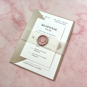 7-pc Printed Vietnamese Wedding Invitation Suite – Bilingual, Wax Seal, Vellum Belly Band, Personalized