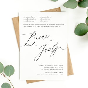 3-Card Vietnamese Wedding Invitation Design – Custom, Personalized, Bilingual, Digital, Modern, Simple, Elegant