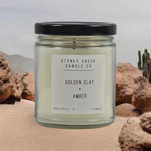 Golden Clay + Amber, Candle, Earthy, Amber, Cashmere Musk, Fragrant, Clove, Green Violet, Warm Scent, Milky Coconut, Sophisticated, Leather