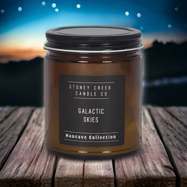 Galactic Skies, Mancave Collection, Masculine Scented, Amber, Bergamot, Fragrant, Candle for Him, Candles for Men, Strong Scent, Dude Candle