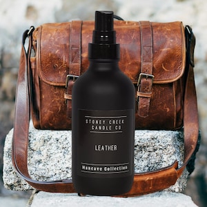 Leather, Mancave, Fragrant, Masculine, Cedar, Musk, 4oz Bottle, Car Spray, Room Spray, Linen Spray, Gift for Him, New Car, Air Freshener