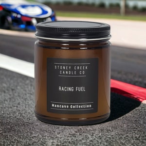 Racing Fuel, Mancave, Exhaust, Rubber, Tire, Factory Equipment, Masculine, Fragrant, Candle for Him, Candles for Men, Strong Scent, Dude