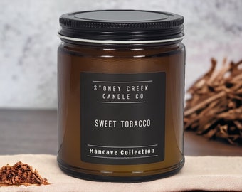 Sweet Tobacco, Mancave Collection, Tobacco, Honey, Amaretto, Masculine Scented, Fragrant, Candle for Him, Strong Scent, Pipe Ready, Sweet