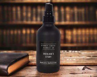 Sherlock&#39;s Study, Mancave, Masculine, Library, Worn Leather, Suede, Cedar, Car Spray, Room Spray, Linen Spray, Gift for Him, Air Freshener