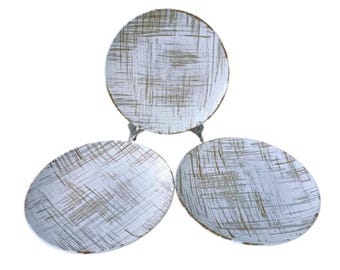 MCM 1950's Knowles Silver Birch Dinner Plates 3 Kilncraft Designed by Kalla Rare