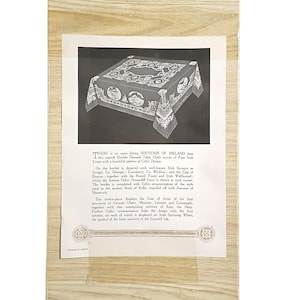 Mantel vintage de lino irlandés con doble damasco de Liddell, 6 servilletas, diseños celtas. LEER