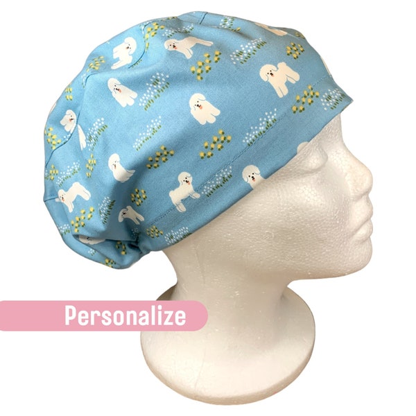 Limited edition Japanese cotton puppies euro scrub cap personalized, Custom nurse gift, Adjustable pixie scrub hat, ER OR surgery hat, RN