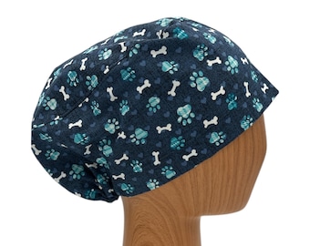 Personalized dog scrub cap with button, Custom veterinarian surgery cap, Euro scrub hat women, Vet tech gift, Pediatric nurse cap adjustable