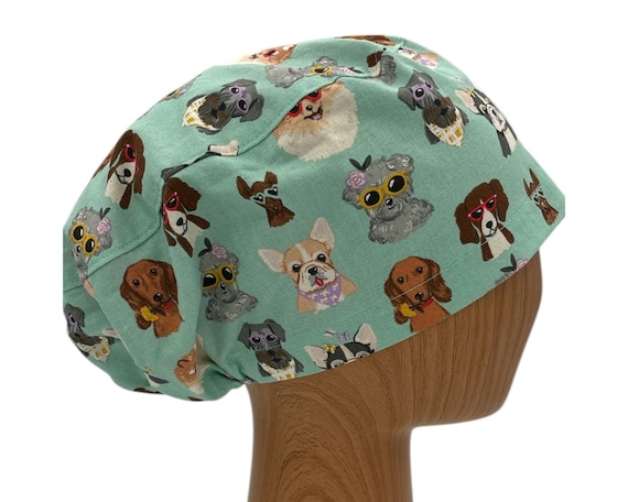 Personalized dog scrub cap, Custom veterinarian surgery cap, Euro scrub hat women, Vet tech gift, Pediatric nurse scrub cap adjustable, Cute