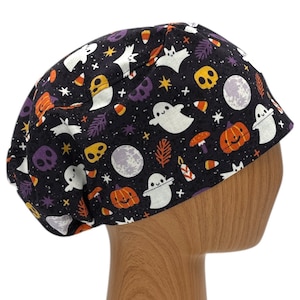 Halloween euro scrub cap personalized, Ghost scrub cap, Adjustable elastic toggle, Pixie scrub hat, Surgical hat, Custom nurse gift NP RN