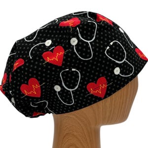 Euro scrub cap, Custom surgical cap for women with button, Adjustable medical hat with elastic toggle, Pixie nurse scrub Hat
