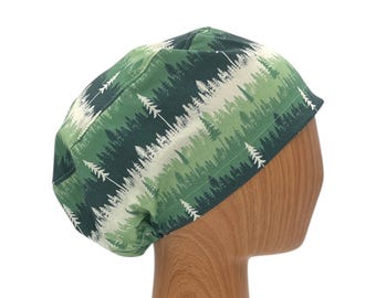 Green Forest Euro Scrub Cap | Adjustable Unisex Surgical Hat with Trees | Breathable Cotton | Satin Lining Option | Name Embroidery
