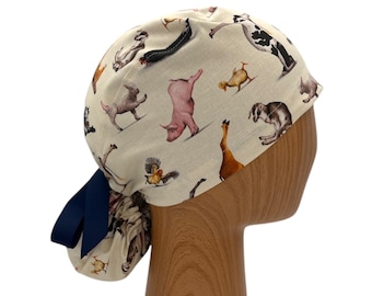 Funny Farm Animal Yoga Ponytail Scrub Cap for Long Hair – Adjustable with Satin Lining