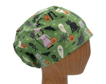 Halloween euro scrub cap personalized, Ghost scrub cap, Adjustable surgery hat with button, Elastic toggle, Pixie scrub, Custom nurse gift