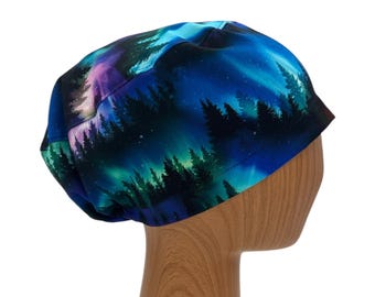 Northern Lights Euro Scrub Cap, Adjustable & Roomy for Long Hair, Personalizable with Name, Satin Lining Option, Nurse OR Hat