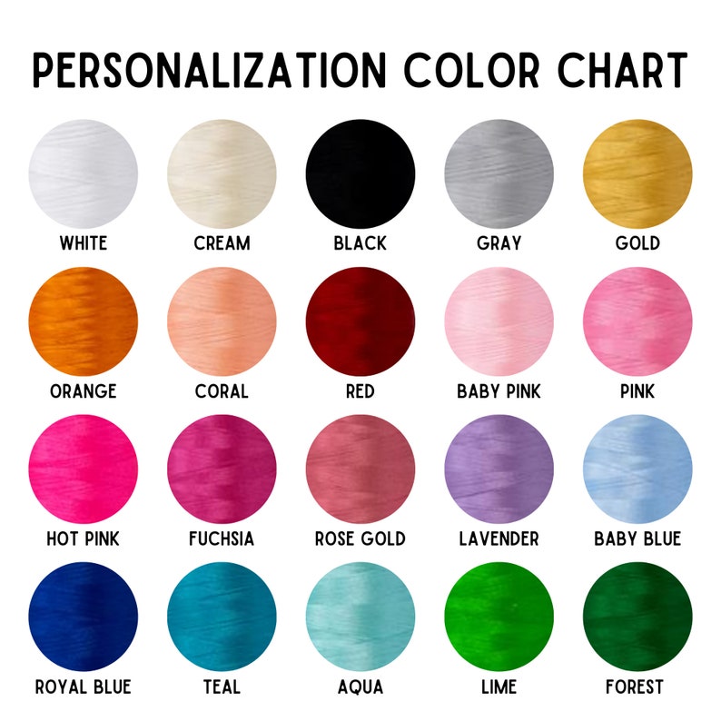 Puede incluir: Una carta de colores para personalizaci&oacute;n con fondo blanco. La tabla muestra 20 opciones de color en muestras circulares, incluyendo blanco, crema, negro, gris, oro, naranja, coral, rojo, rosa beb&eacute;, rosa, rosa intenso, fucsia, oro rosa, lavanda, azul beb&eacute;, azul real, turquesa, agua, lima y bosque.