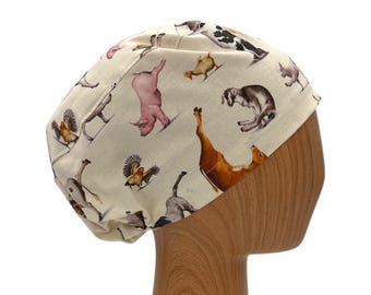 Funny Farm Animal Scrub Cap – Adjustable Euro Style with Satin Lining Option