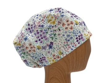 Spring Wildflower Euro Scrub Cap, Adjustable Floral Nurse Hat for Women, Embroidery and Satin Lining Options, Lightweight Cotton