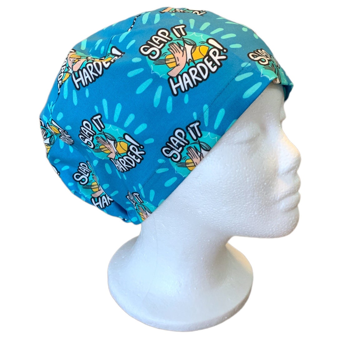 Slap It Hard Funny Euro Scrub Cap for Women, Pun Scrub Caps, Adjustable
