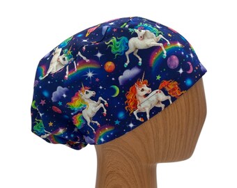 Rainbow Unicorn Euro Scrub Cap | Fantasy Nurse Hat | Cosmic Pony Hair Cover | Satin-Lined Option | Adjustable Fit | Personalizable