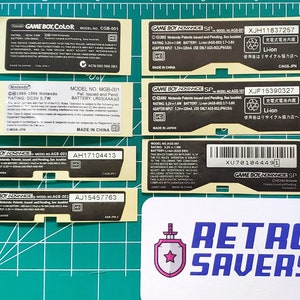 Replacement Label Stickers for Gameboy Color, Gameboy Pocket, Gameboy Advance, Gameboy Advance SP
