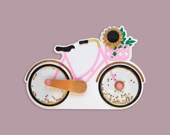 Bicycle Shaker Card SVG, Cricut Bike Card Template, Flower Basket Card, Spring Summer Card SVG