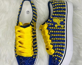 Sigma Gamma Rho , SGRho Inspired, Blue and Gold Shoes, SGRho Poodle, SGRho Bling Rhinestone Shoes