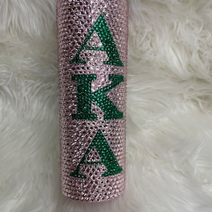AKA Bling Tumbler 20oz with Ivy Leaf on the back. Custom Tumbler, Pink and Green