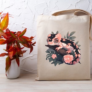 Chameleon Tote Bag, Animal Lover, Organic Cotton Tote Bag, Reusable Shopping Bag, Market Bag, Gift For Book Lover, Gift For Friends