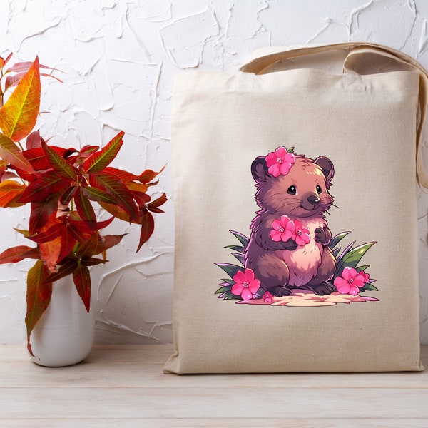 Quokka Tote Bag, Animal Lover, Organic Cotton Tote Bag, Reusable Shopping Bag, Market Bag, Gift For Book Lover, Gift For Friends