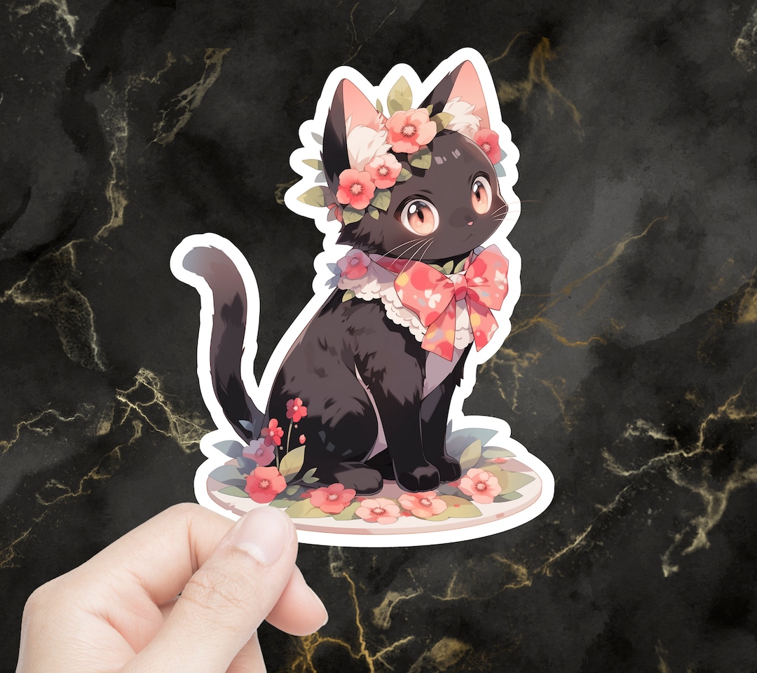 Adorable Kawaii Black Cat Decal - Cute Gift for Cat Mom and Cat Dad ...