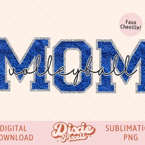 Royal Blue Faux Chenille Voleibol Mom Sublimation Design, School Mascot PNG Shirt School Design, Spirit Shirt PNG