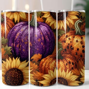 Pumpkins Fall Tumbler Wrap, 20oz Skinny Tumbler Sublimation Design,  Sunflower Leopard PNG Digital Download