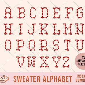 Suéter de punto Alfabeto PNG, Ugly Sweater Font SVG, Diseños de sublimación navideña de moda, Descarga instantánea, Diseños de camisas navideñas