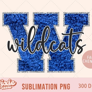 Royal Blue Wildcats Varsity Game Day PNG Descarga digital, Diseños de sublimación de fútbol, Mascota de la escuela secundaria, Chenille falso