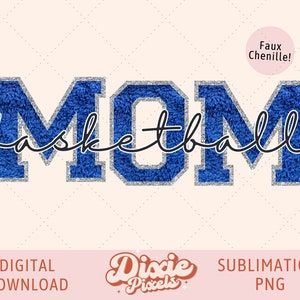 Royal Blue Faux Chenille Baloncesto Mom Sublimation Design, Mascota de la escuela PNG Shirt School Design, Spirit Shirt PNG