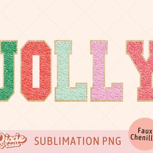 Faux Chenille Jolly PNG Sublimación de Navidad PNG con contorno de brillo dorado, descarga digital, diseños de camisas navideñas para imprimir bajo demanda