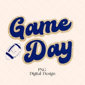 Navy Gold Varsity Game Day PNG Digital Download, Football Sublimation Designs, High School Mascot, Football Mom Designs, Faux Chenille