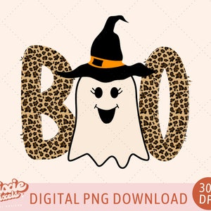 Boo Ghost Girl Halloween PNG: Leopard Print Design (Digital Download)